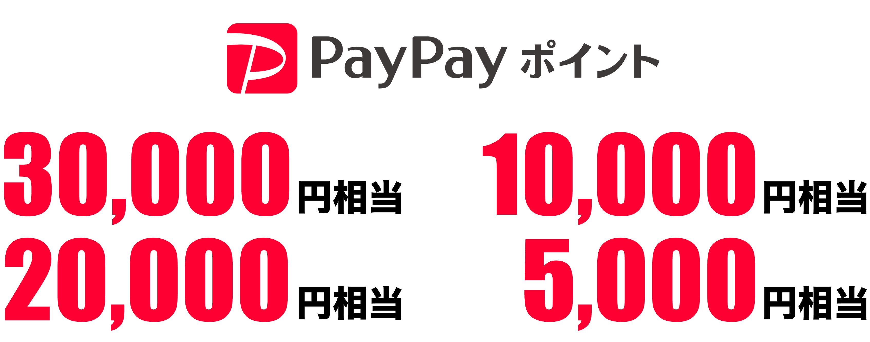 PayPayポイント 30,000円相当 20,000円相当 10,000円相当 5,000円相当